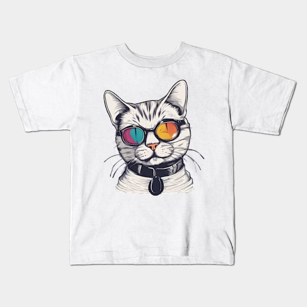 Mr cool cat in a colored glasses Kids T-Shirt by badrhijri